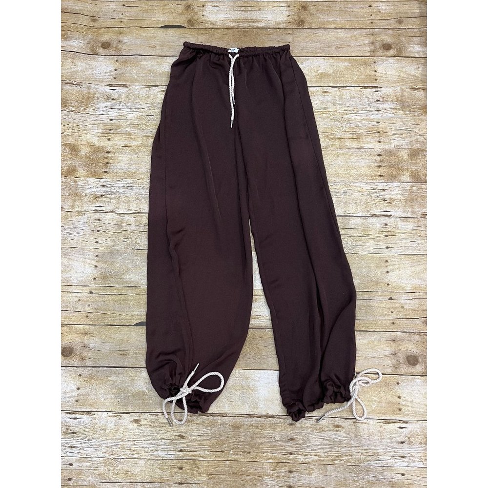 Rumored Brown Track Pants with White Drawstring